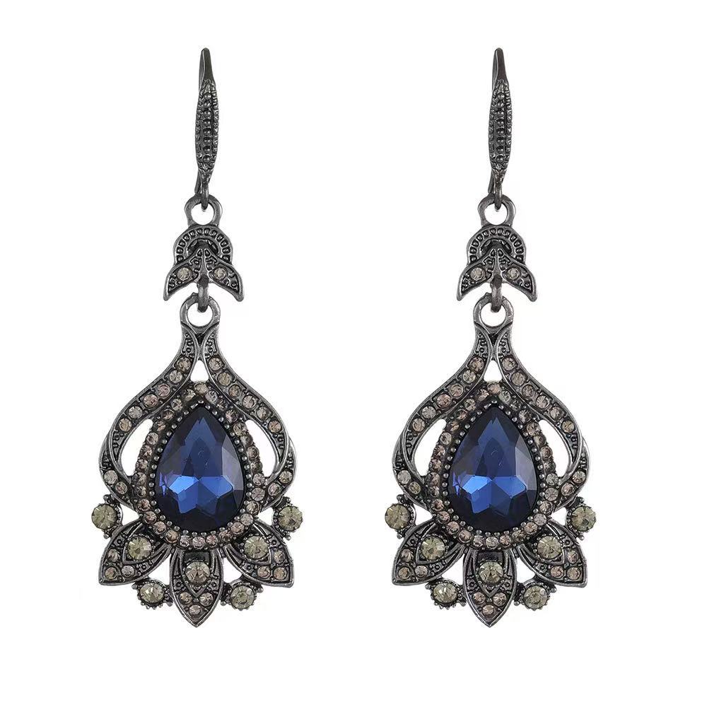 欧美风ins复古水滴宝石耳环高级感流苏耳