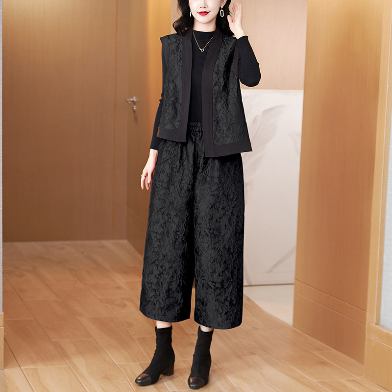 2025秋冬新款中年妈妈不对称提花新中式